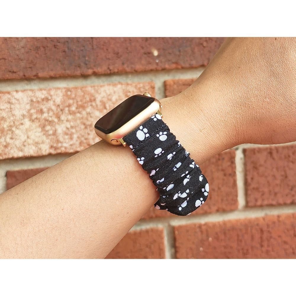 Black & White Paw Print Scrunchies Watch Band for Apple Watch Fitbit Sense Versa
